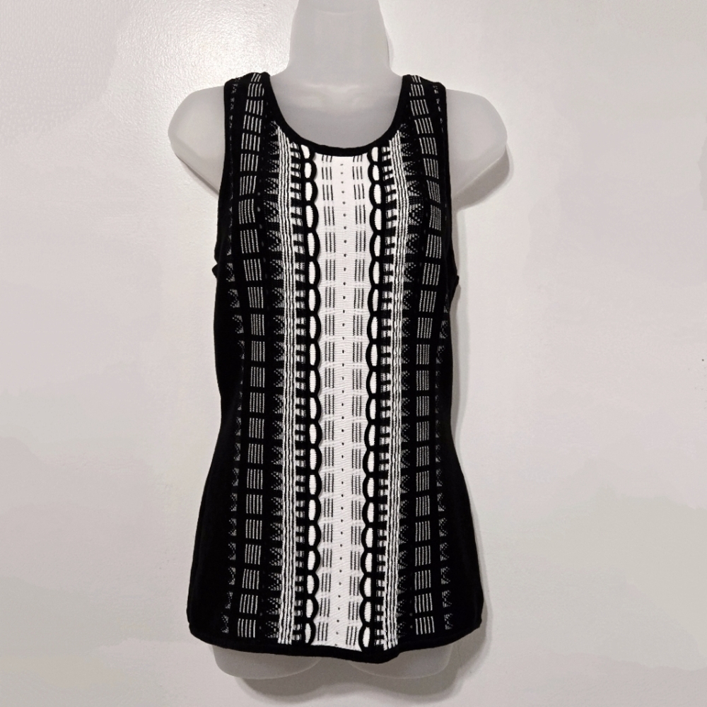 WHITE HOUSE BLACK MARKET Knit Sleeveless Sweater Top, Black & White, Size Medium